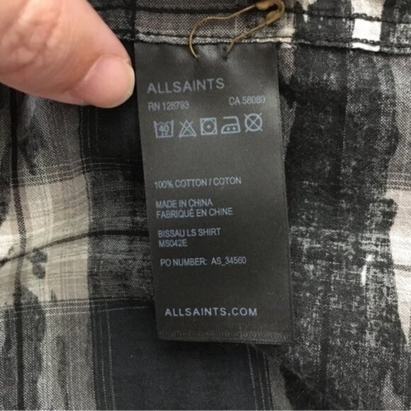 All Saints Bissau Asymmetric Plaid Long Sleeve Shirt - Picture 8 of 8